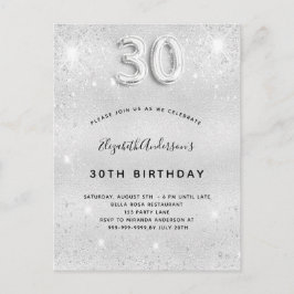 Cartão Postal De Convite aniversário de 30 anos prata glamourosa