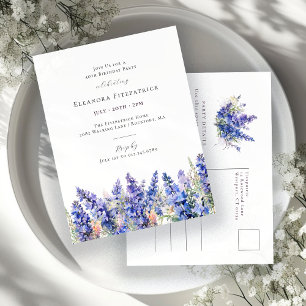 Cartão Postal De Convite aniversário de 40 anos Blue Larkspur Julho Flower