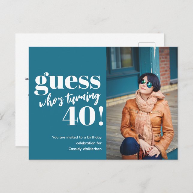 Cartão Postal De Convite Aniversário de 40 anos de Fotografias Negrito (Frente/Verso)