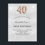 Cartão Postal De Convite aniversário de 40 anos dourado<br><div class="desc">Um convite moderno, na moda e glamouroso para um aniversário de 40 anos. Um fundo com aparência de prata falsa, decorado com poeira brilhante. Personalize e adicione o seu nome e detalhes da festa. O número 40 é escrito com uma fonte falsa no estilo do balão dourado, script. Dica: Se...</div>