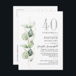 Cartão Postal De Convite aniversário de 40 anos Eucalyptus Botanic Party<br><div class="desc">Pode ser uma festa surpresa ou outra década especial alcançada. Este convite de festas de aniversário de 40 anos com eucalipto verde design com tipografia popular moderna pode ser facilmente editado para se adequar a qualquer comemoração de aniversário ou aniversário. Você pode alterar o texto, os detalhes do aniversário e...</div>