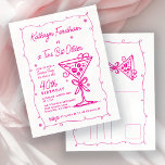 Cartão Postal De Convite ANIVERSÁRIO DE 40 ANOS Pink Doodle Martini do PART<br><div class="desc">Whimsical e feminina,  este convite de aniversário surpresa para festas do tema espresso martini apresenta um grande martini de rabisco rosa e quadro. Todo o texto é editável.</div>
