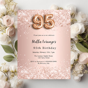 Cartão Postal De Convite aniversário de 95 anos rosa dourado