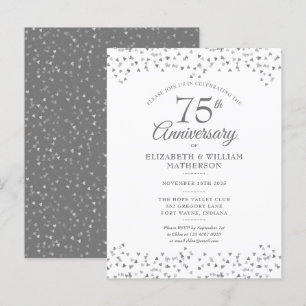 Cartão Postal De Convite Aniversário de Casamento de 75 Anos Corações de Am