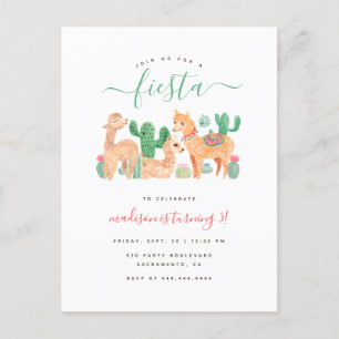 Cartão Postal De Convite Aniversário de criança de Llama Fiesta, Cótea d'ág
