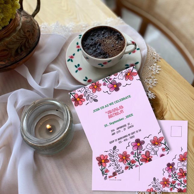 Cartão Postal De Convite ANIVERSÁRIO DE FLORES DE DOIS VERMELHOS primavera  (Criador carregado)