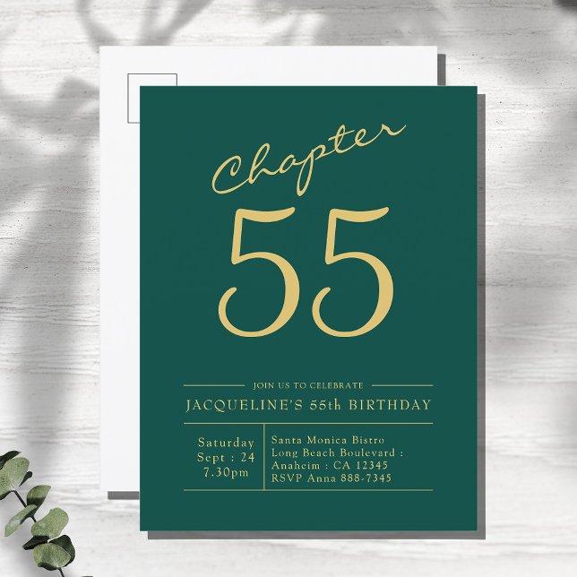 Cartão Postal De Convite Aniversário do Dourado Escritório Verde de Qualque (Criador carregado)