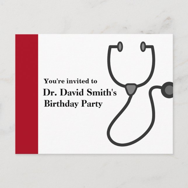 Cartão Postal De Convite Aniversário do médico (Frente)