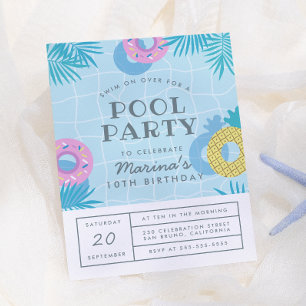 Cartão Postal De Convite Aniversário do Partido da Piscina das Folhas Moder