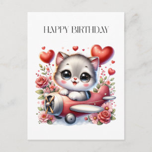 Cartão Postal De Convite Aniversário do Piloto de Gatinhos