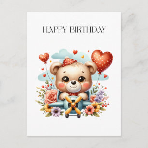 Cartão Postal De Convite Aniversário do Piloto Ursinho