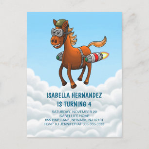 Cartão Postal De Convite Aniversário do Rocket Pony