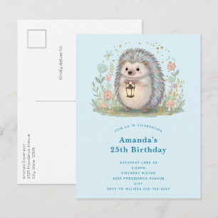 Cartão Postal De Convite Aniversário doouriço-fofo-com-lanterna