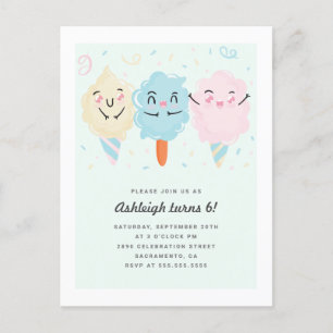 Cartão Postal De Convite Aniversário dos Kawaii Doces