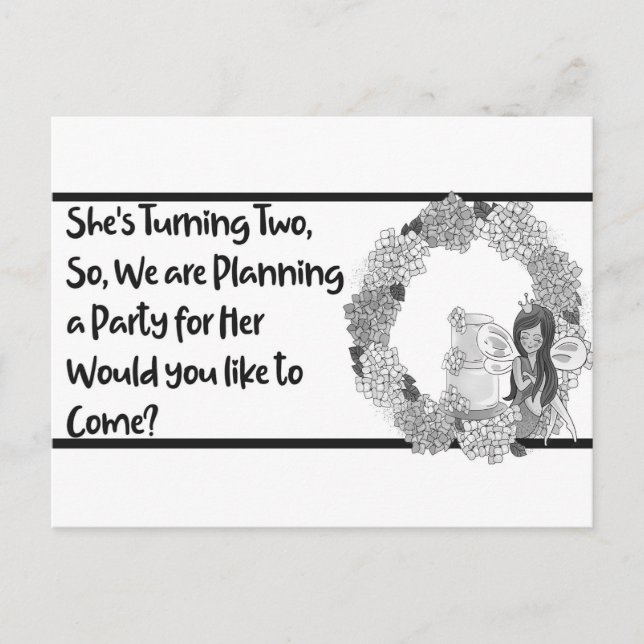 Cartão Postal De Convite Aniversário para Filha Virando Dois (Frente)