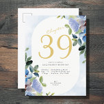 Cartão Postal De Convite Aniversário Pastel Blue Floral<br><div class="desc">Você está procurando a maneira perfeita de convidar seus amigos e família para sua celebração especial? Não olhe mais! Este belo cartão postal apresenta um impressão floral azul e um guião dourado que certamente irá impressionar. O elegante fundo de aquarela e o guião dourado criam uma atmosfera convidativa que fará...</div>