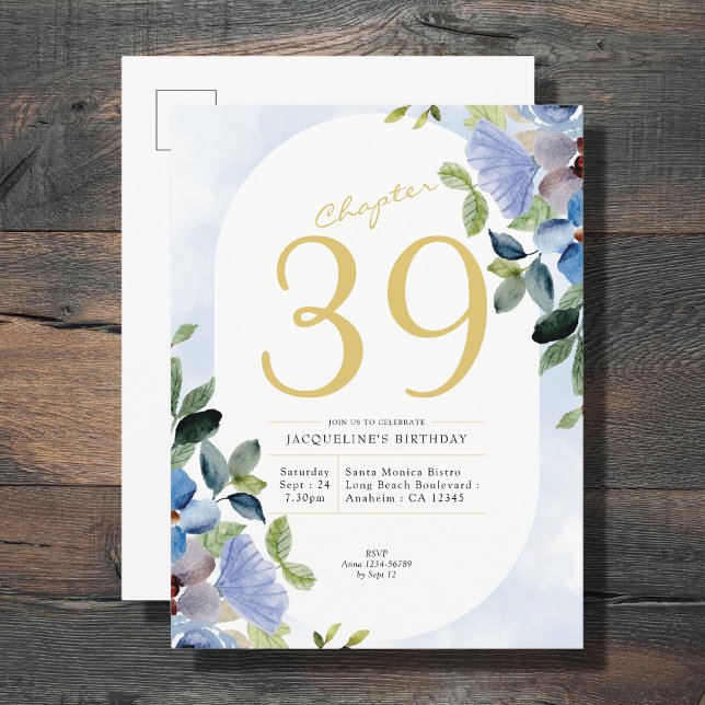 Cartão Postal De Convite Aniversário Pastel Blue Floral (Criador carregado)