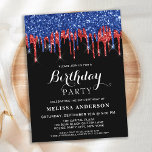 Cartão Postal De Convite Aniversário Patriótico do Elegante Vermelho Azul B<br><div class="desc">Convide amigos e família para a sua festa de aniversário com estes elegantes convites de aniversário de brilho patriótico preto, vermelho e azul, e de festa. Estes convites de aniversário vermelho, azul e preto também são perfeitos para aposentadoria e festas de formatura e comemorações, apenas mude o evento na guia...</div>