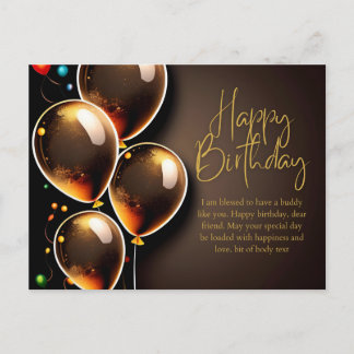 Cartão Postal De Convite Aniversário Preto e Dourado