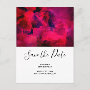 Cartão Postal De Convite Aniversário vermelho escuro e roxo salve a data