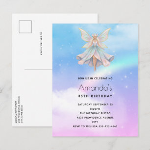 Cartão Postal De Convite Anjo Mágico Fadas Cores Pastel Aniversário
