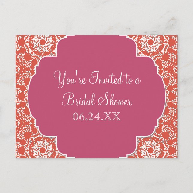 Cartão Postal De Convite AnnaLiese Damask - Tangerine n Watermelon Invite (Frente)