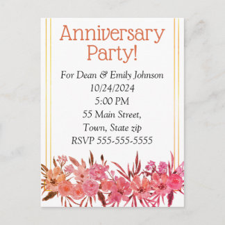 Cartão Postal De Convite Anniversary party invitations