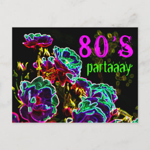 Cartão Postal De Convite anos 80 Psicodélico Neon Black Purple
