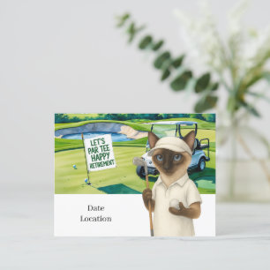 Cartão Postal De Convite Aposentação de Golfe para Invasores de Gato Siames
