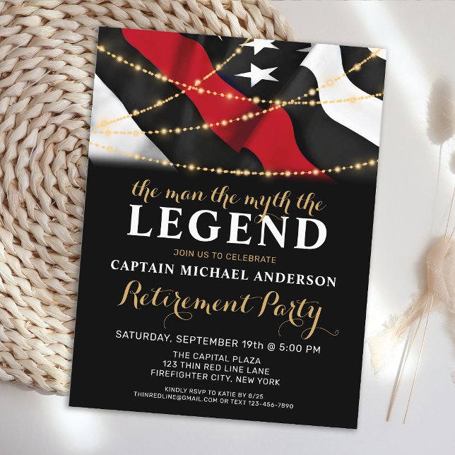 Cartão Postal De Convite Aposentadoria de bombeiros finos da linha vermelha (Criador carregado)