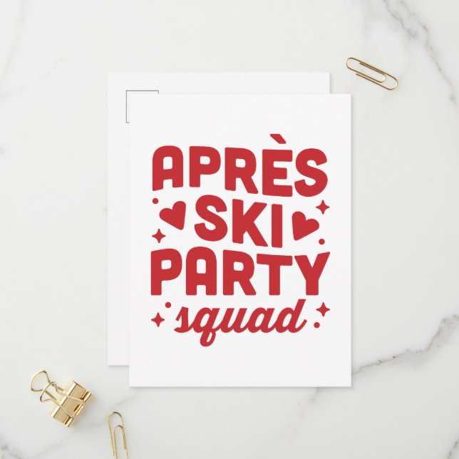 Cartão Postal De Convite Apres ski party squad holiday red aesthetic (Frente/Verso In Situ)
