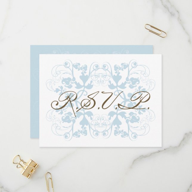 Cartão Postal De Convite Aqua Floral Flourish Elegante Chic Wedding RSVP (Frente/Verso In Situ)