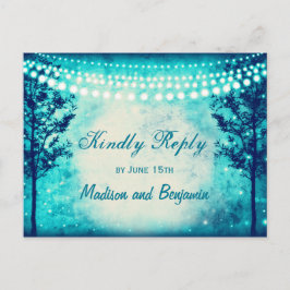 Cartão Postal De Convite Aqua Trees String Luzes de Casamento RSVP POSTCARD