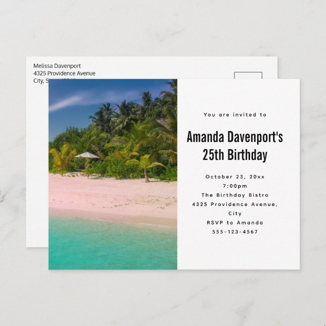 Cartão Postal De Convite Aquamarine Ocean Tropical Beach Scenic Birthday (Frente/Verso)