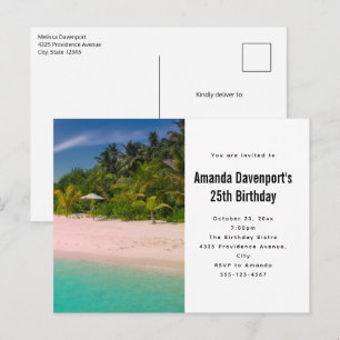 Cartão Postal De Convite Aquamarine Oceano Praia Tropical Cenário de Aniver