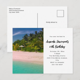 Cartão Postal De Convite Aquamarine Oceano Praia Tropical Cenário de Aniver
