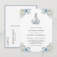 Aquarela Azul Floral Âncora Casamento Náutico