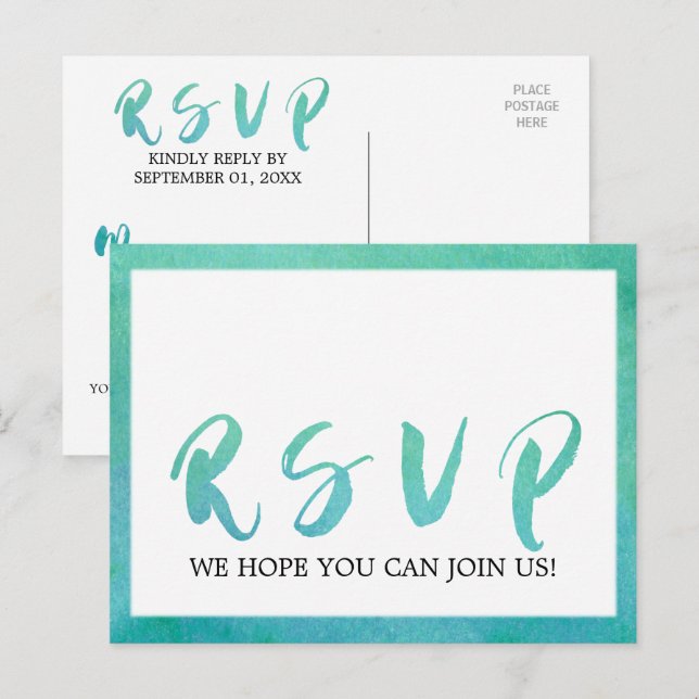 Cartão Postal De Convite Aquarela Calligrafia Praia Solicitação de Música R (Frente/Verso)