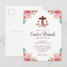 Aquarela Floral Cruz Religiosa Brunch de Páscoa