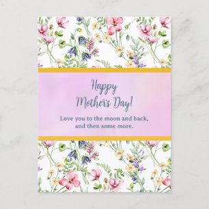 Cartão Postal De Convite Aquarela Floral Elegante para Feliz Dia das Mães