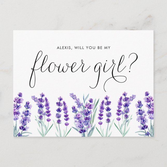 Cartão Postal De Convite Aquarela Lavanda Você Será Minha Dama de Flores (Frente)