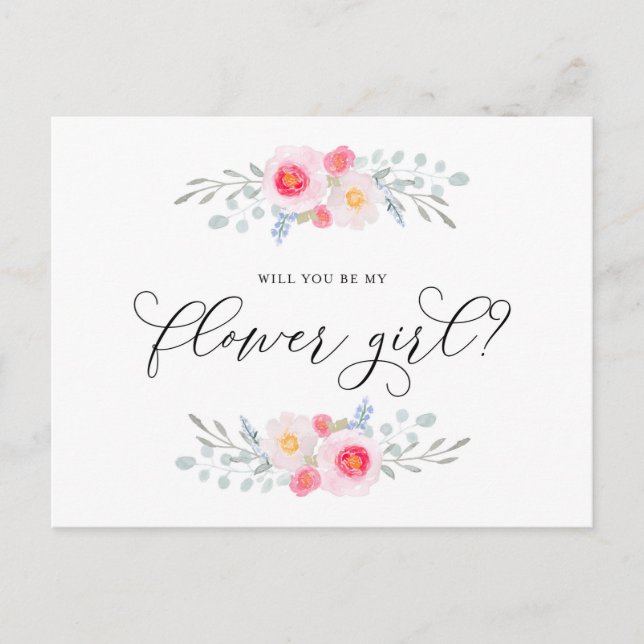 Cartão Postal De Convite Aquarela Pink Anemones É Minha Menina Flor (Frente)