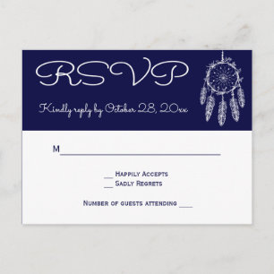 Cartão Postal De Convite Arapuca Nativo Americano Azul Marinho RSVP