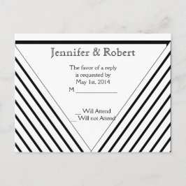 Cartão Postal De Convite Art Deco Black and White Stripe RSVP Postacard