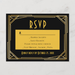 Cartão Postal De Convite Art Deco Black Dourado RSVP Excelente Gatsby Casam