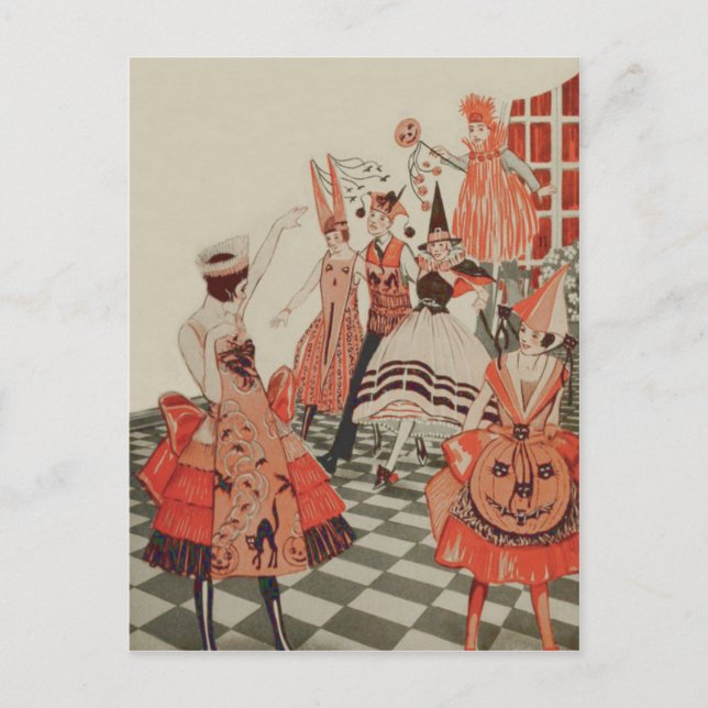 Cartão Postal De Convite Art Deco Festa de Halloween Black Cat Pumpkin (Frente)