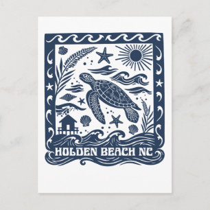 Cartão Postal De Convite Arte da Tartaruga Marinha de Holden Beach NC