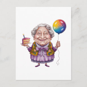 Cartão Postal De Convite Arte de festa de aniversário de avó divertida de b
