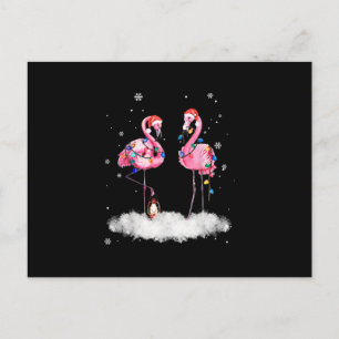 Cartão Postal De Convite Árvore de Natal Flamingo Chapéu de Papai Noel Luz