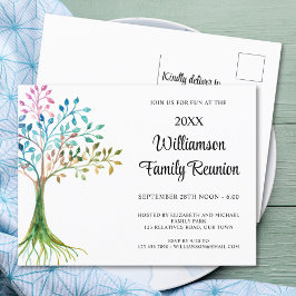 Cartão Postal De Convite Árvore Familiar de Reunião